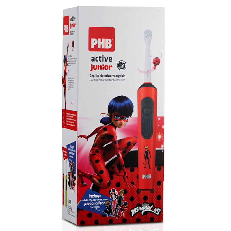 Phb Active Junior Cepillo Eléctrico Recargable + 6Años Miraculous Rojo